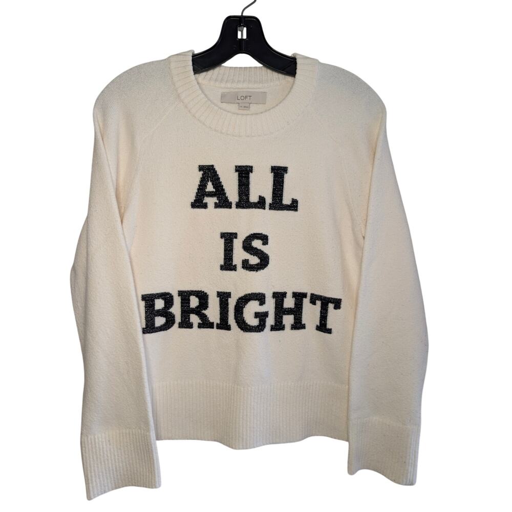 Loft Women Sweaters, Holiday "All Is Bright" Christmas Crewneck Sweater, Sz M